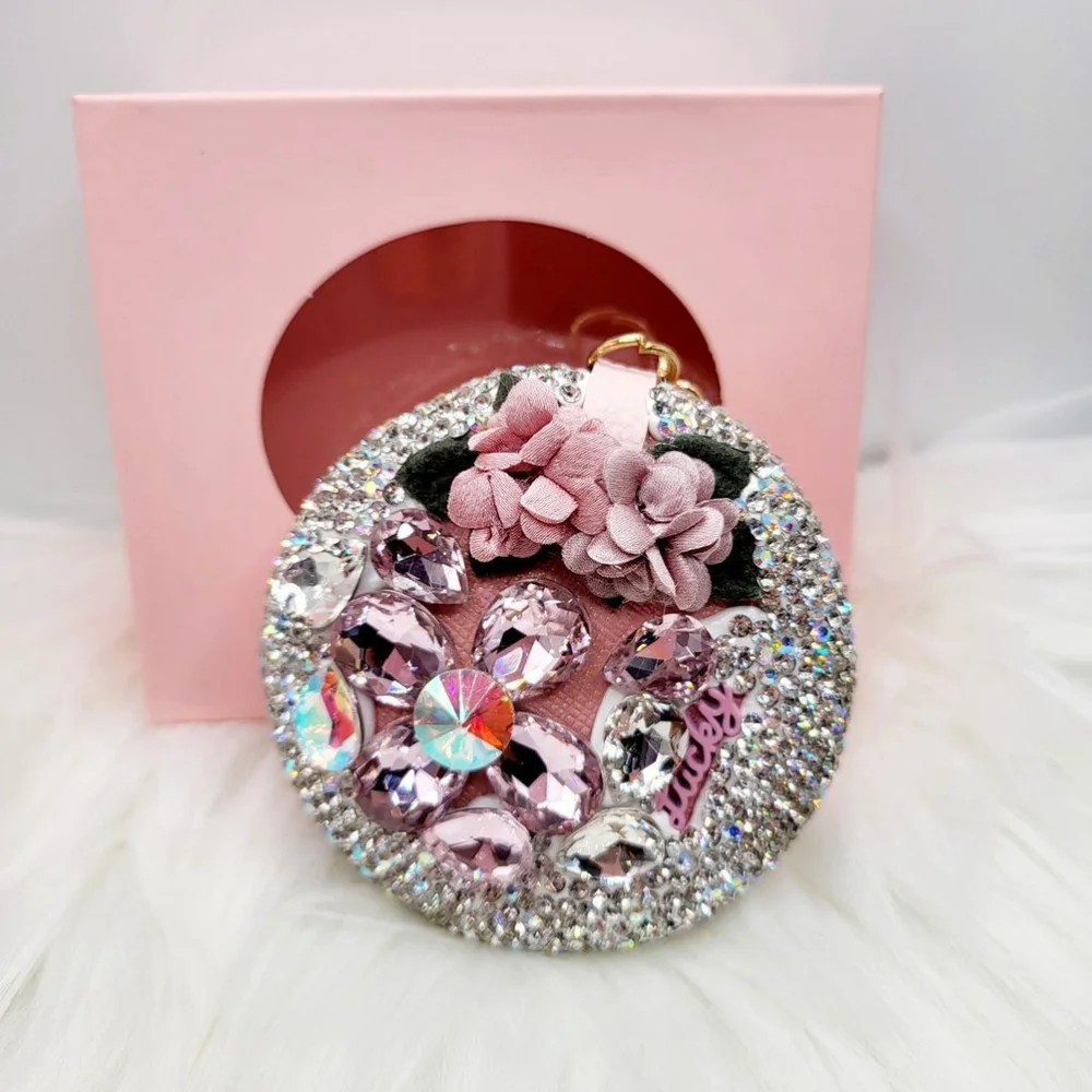 Rhinestone Mirror Compact Keychain - Picture 2 of 9